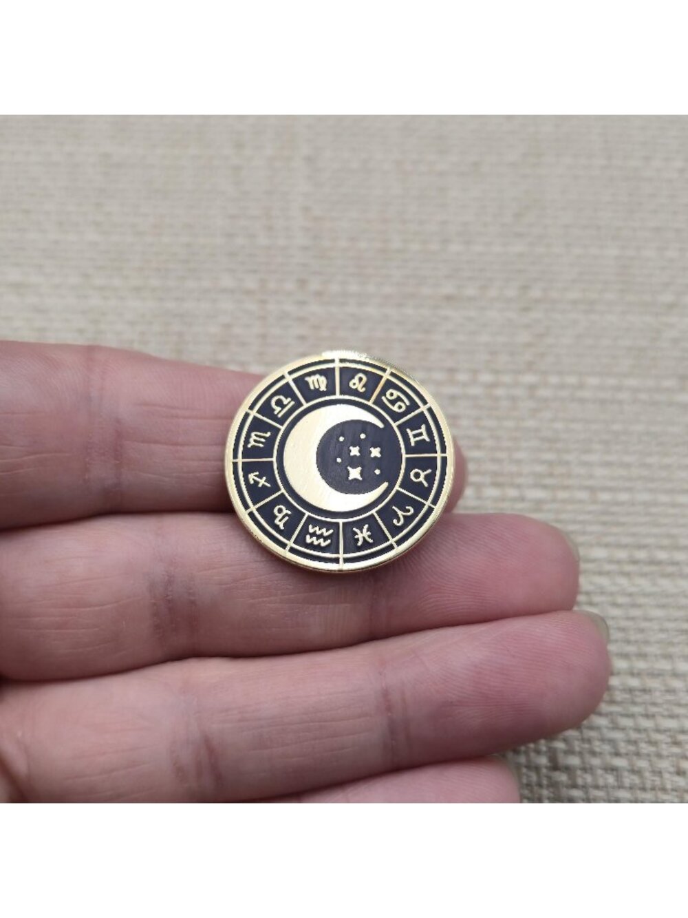 Astrology Zodiac Wheel Enamel Pin, Celestial Moon & Stars Lapel Pin A8002